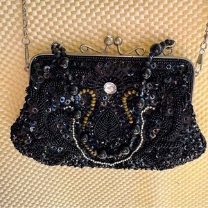 Black satin with sequin and bead’s evening bag